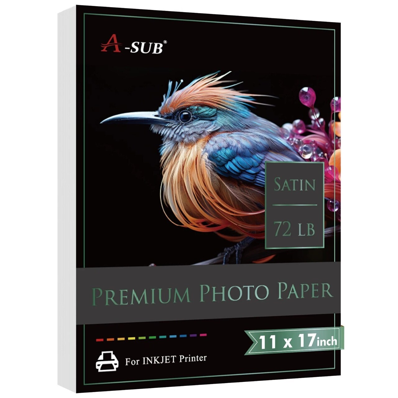 A-SUB Premium Satin Photo Paper 72lb for Inkjet Printers, Multiple Sizes